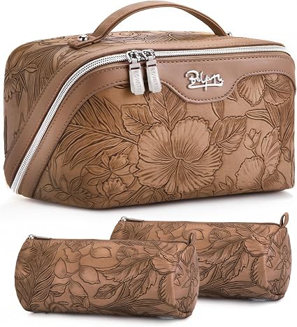 BOYATU Travel Makeup Bags Cosmetic Organizer: 3-Piece Large Capacity PU Leather Set