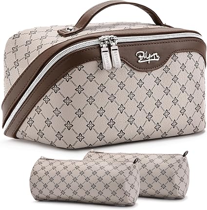 BOYATU Travel Makeup Bag: 3-Piece Set, Khaki