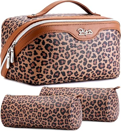 BOYATU Travel Makeup Bag Organizer: 3-Piece Leopard Cosmetic Bag Set for Women