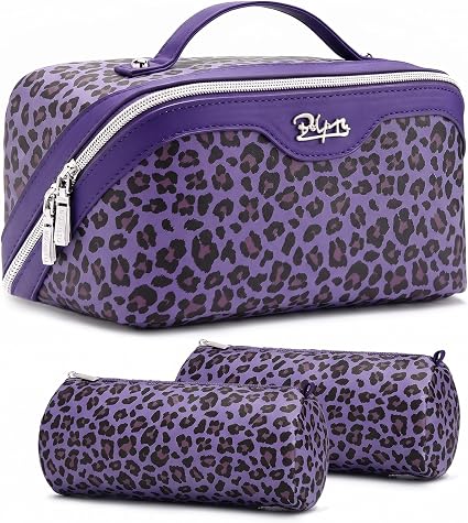 BOYATU Travel Makeup Bag Organizer: 3-Piece Leopard Cosmetic Bag Set, Large
